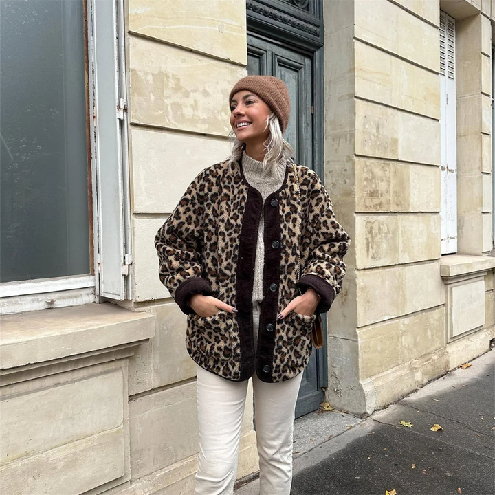 Leopard Print Button Closure Jacket