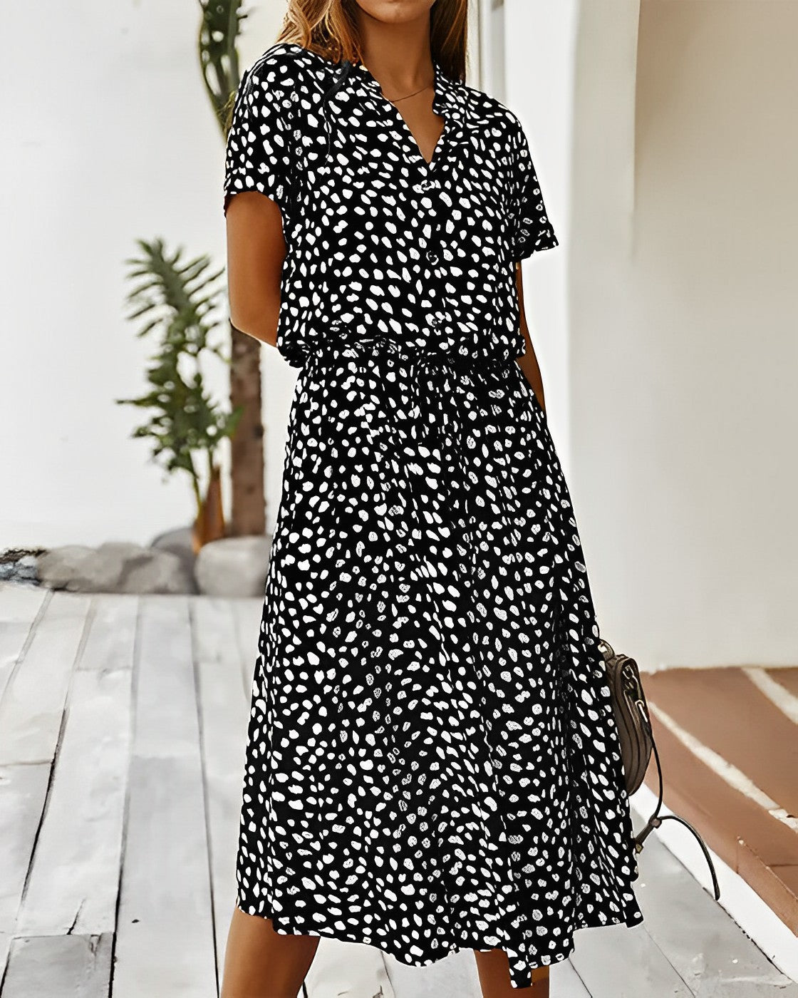 Women's Midi Dress - Button Down - Short Sleeve - Tie Waist - Flowy Lightweight Fit