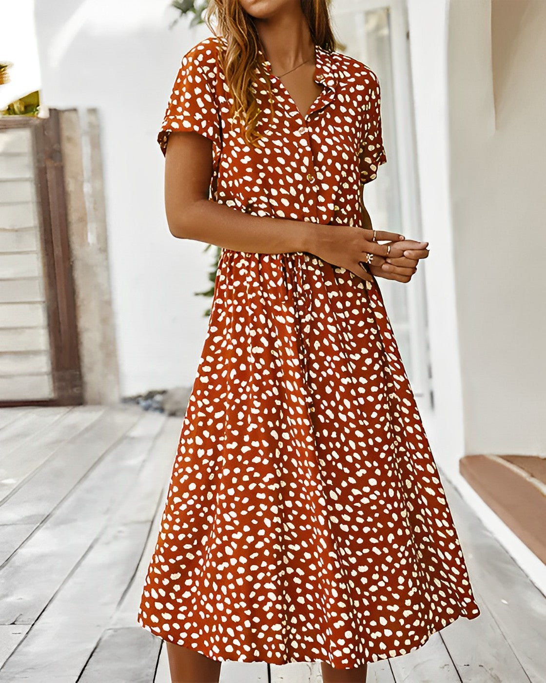 Women's Midi Dress - Button Down - Short Sleeve - Tie Waist - Flowy Lightweight Fit