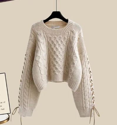 Women's knitted sweater and wide leg pants set