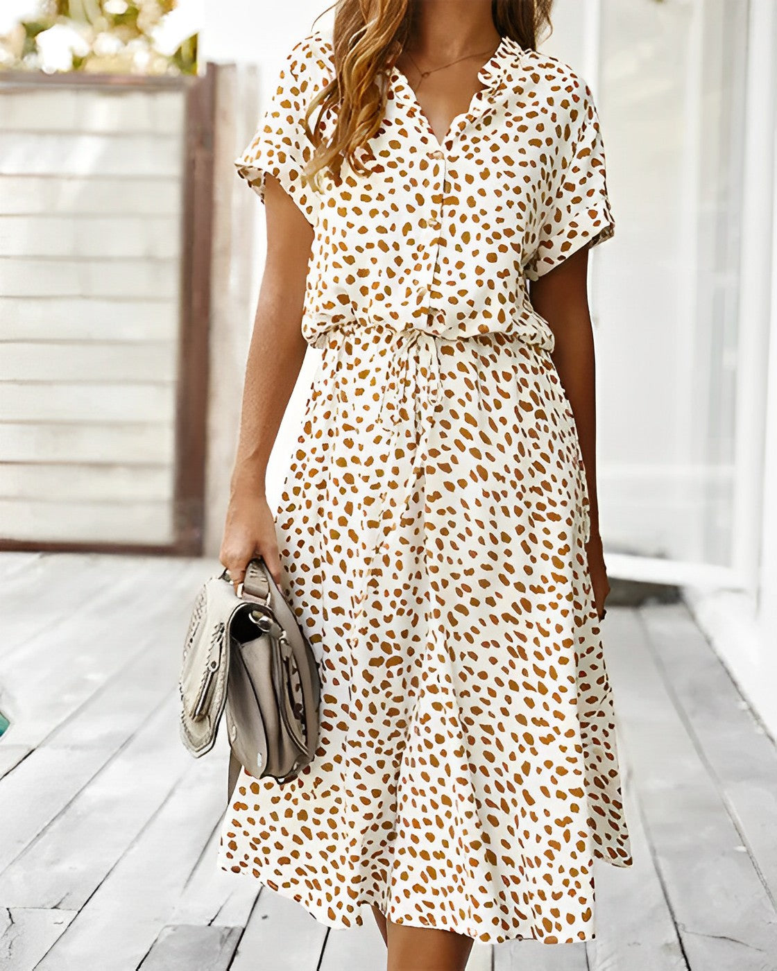 Women's Midi Dress - Button Down - Short Sleeve - Tie Waist - Flowy Lightweight Fit