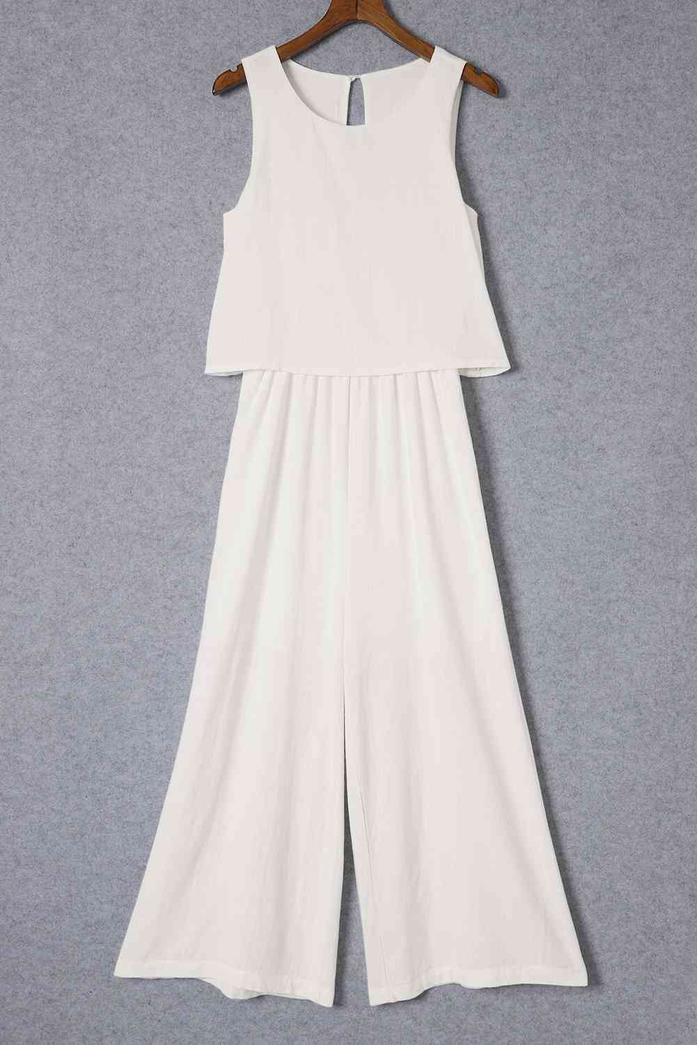 Women's Sleeveless Jumpsuit - Wide Leg - Relaxed Fit - Round Neck Flowy Design