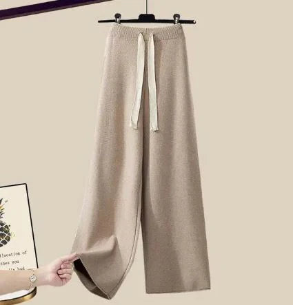 Women's knitted sweater and wide leg pants set