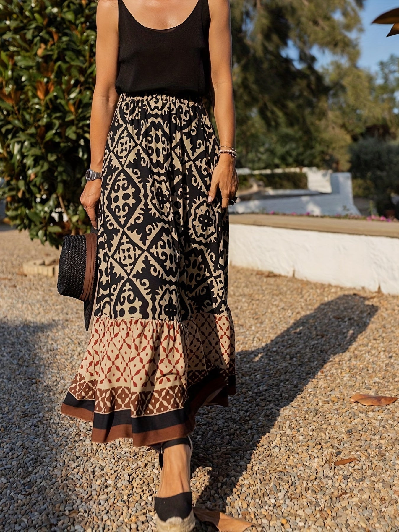 Nene - Boho Long Skirt with print