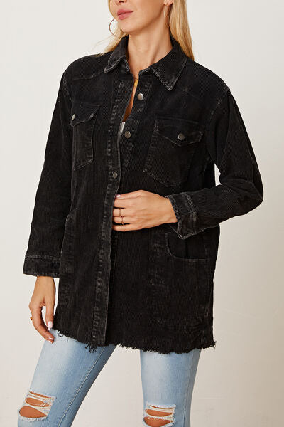 Vivienne - raw hem pocketed button up jacket