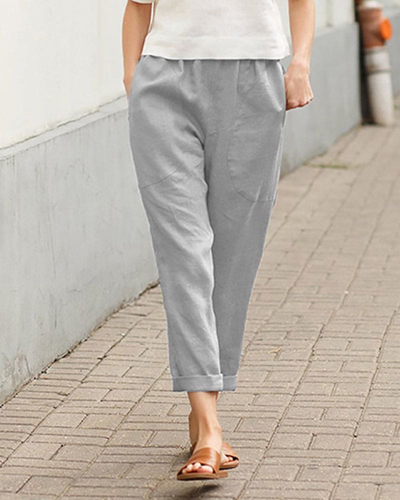 Women’s Tapered Trousers – Relaxed Fit – Elastic Waist – Breathable Blend – Full Length