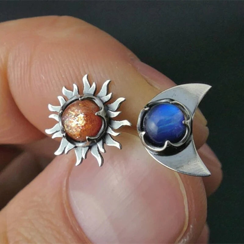 Radiant Stud Sun and Moon Earrings
