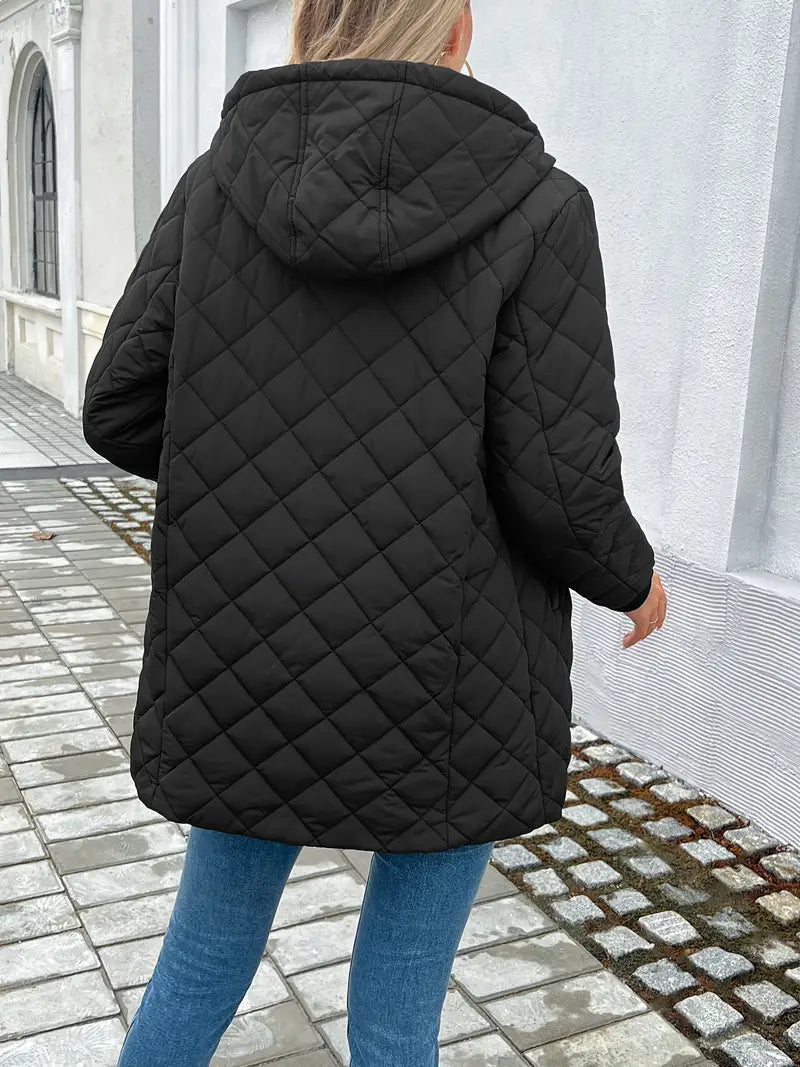 Women’s Quilted Jacket - Hooded - Fleece Lined - Zip Closure - Long Sleeve Casual Fit