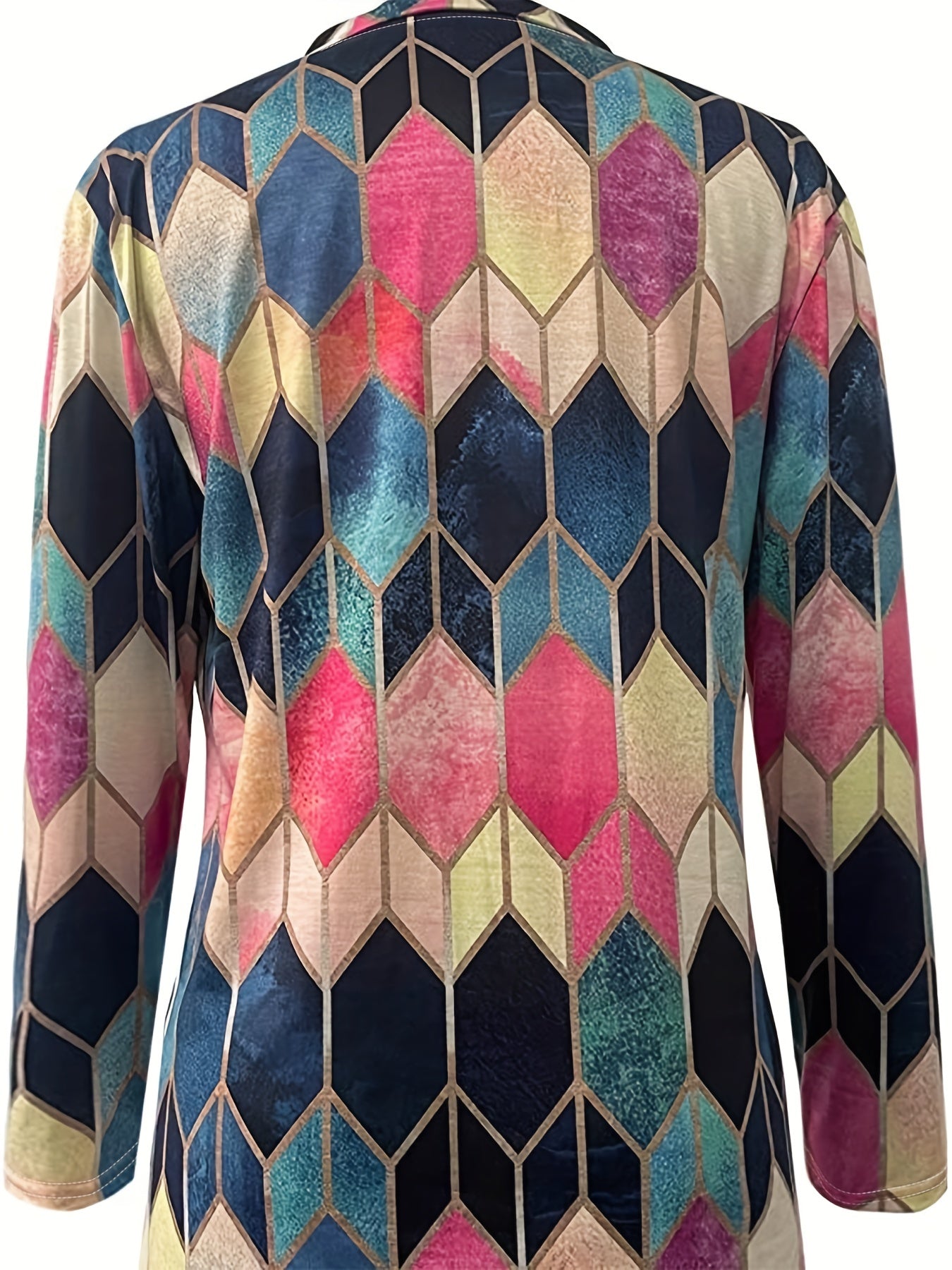 Women's plus size v-neck printed zipper long sleeve top