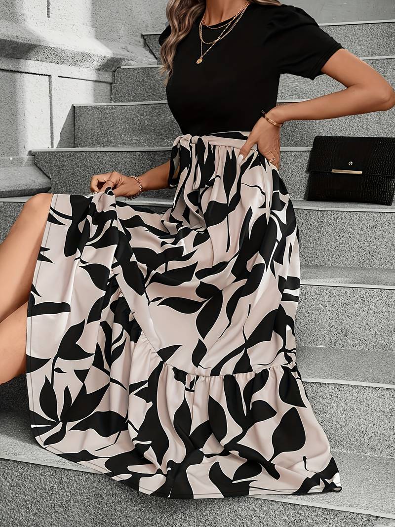 Women's elegant floral print round neck dress