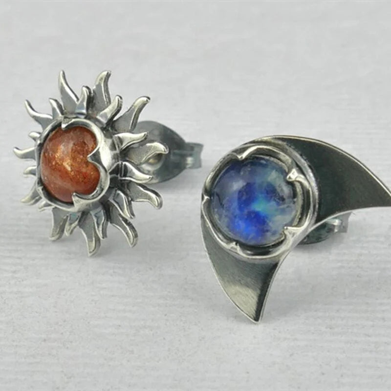 Radiant Stud Sun and Moon Earrings