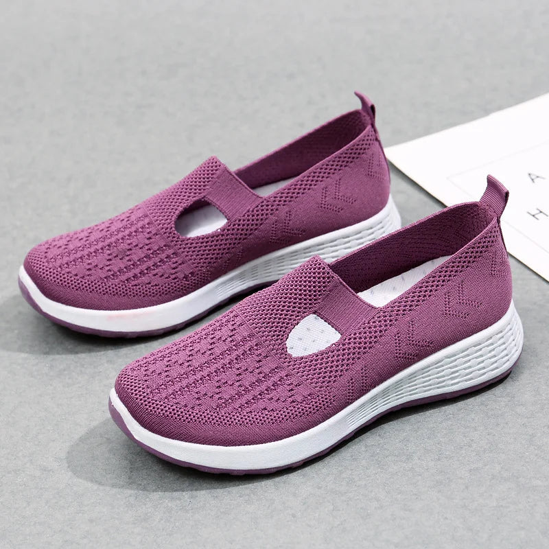 Women's Slip-On Sneakers - Breathable Knit Upper - Lightweight Cushioned Sole