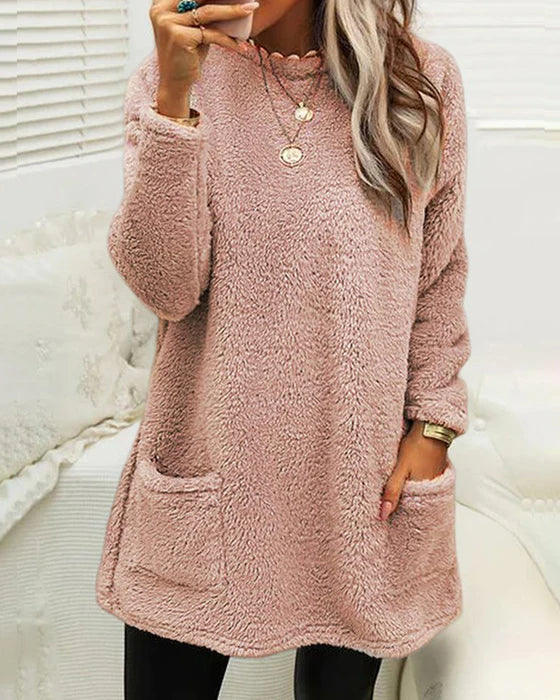 Casual Round Neck Sweater With Pockets