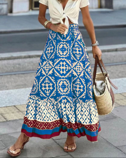 Nene - Boho Long Skirt with print