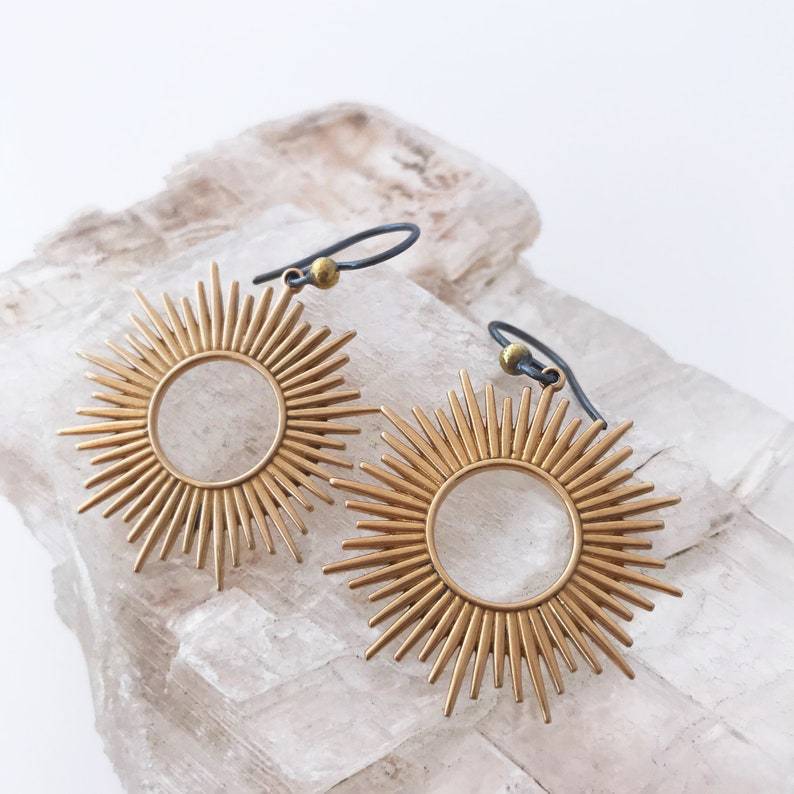 Statement Metal Sunburst Earrings With Hook Closure