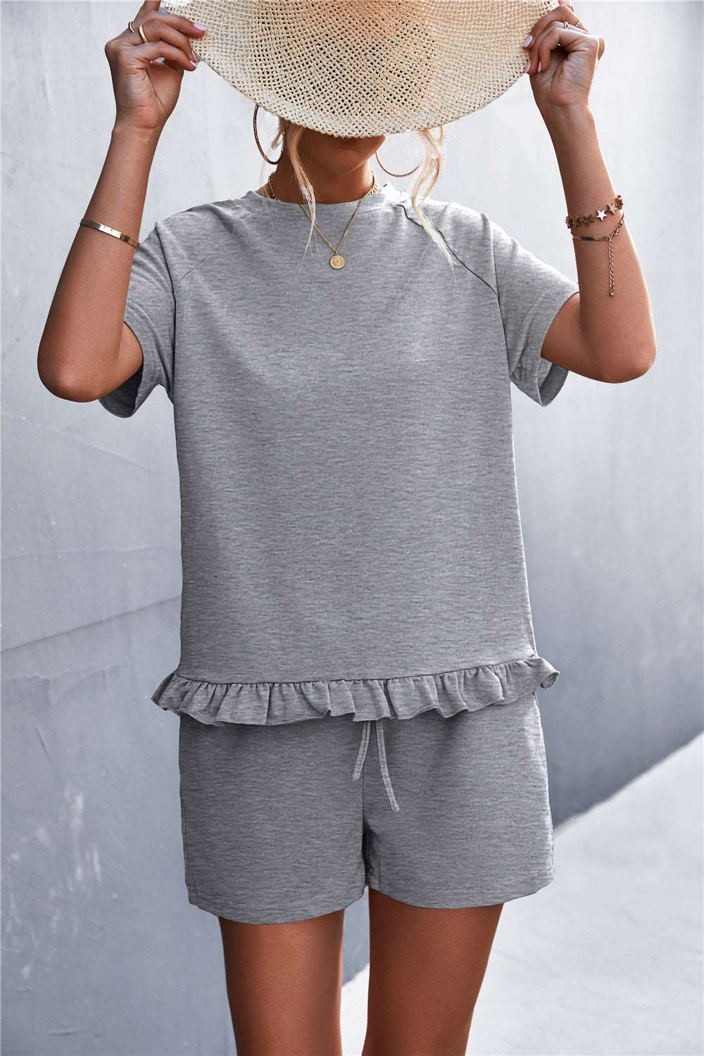 Solana - ruffle hem top and shorts set with pockets