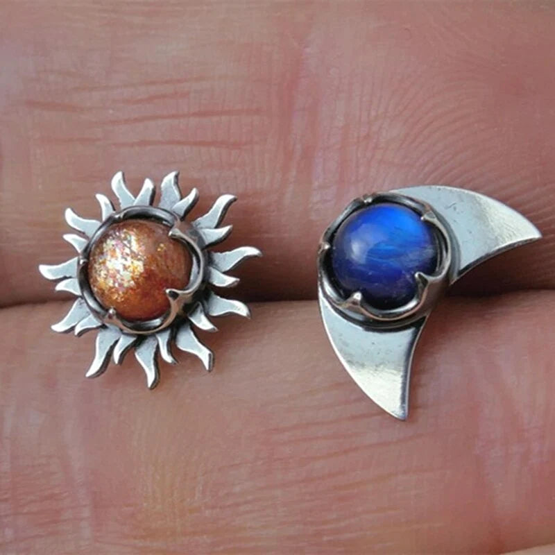 Radiant Stud Sun and Moon Earrings