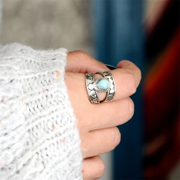 Openwork Turquoise Drop Ring
