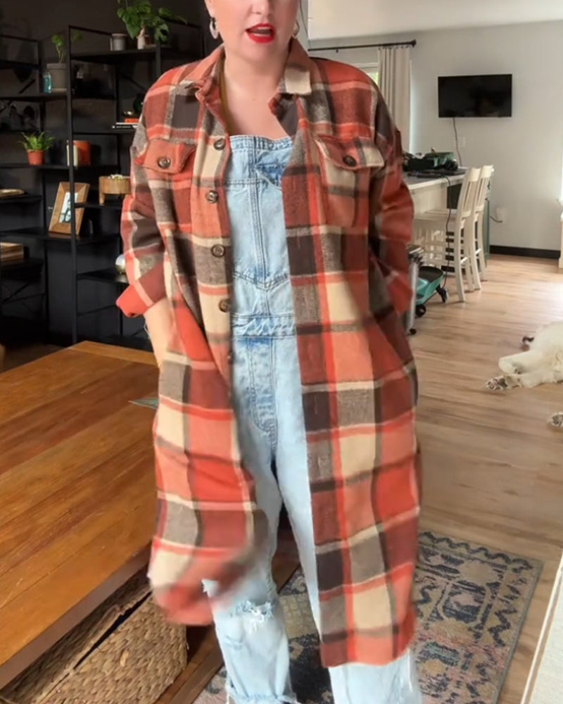 Women's orange soft plaid shirt jacket