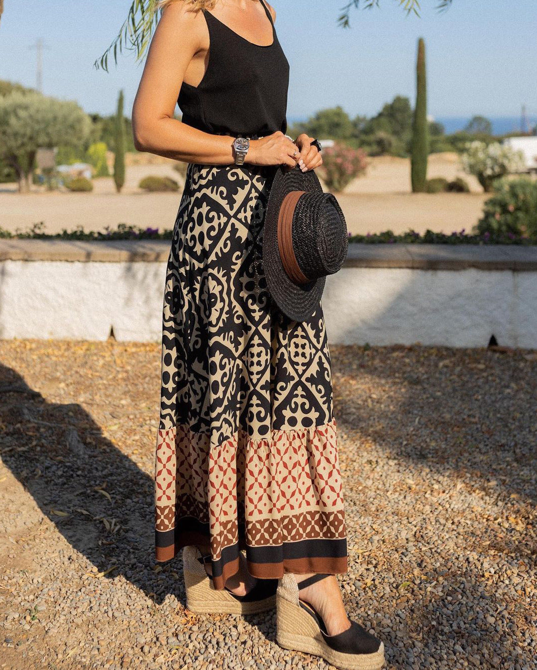 Nene - Boho Long Skirt with print