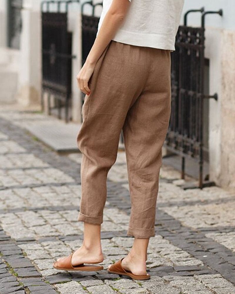 Women’s Tapered Trousers – Relaxed Fit – Elastic Waist – Breathable Blend – Full Length