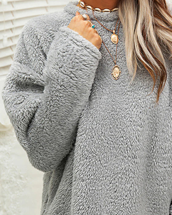Casual Round Neck Sweater With Pockets