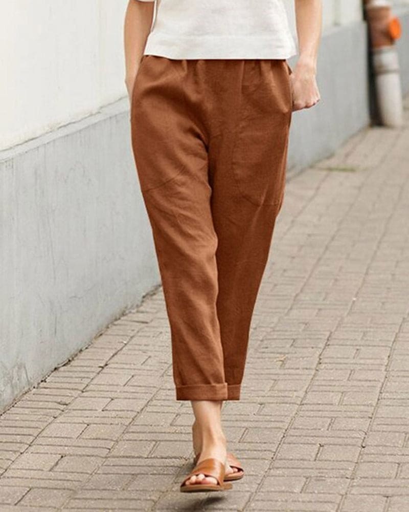 Women’s Tapered Trousers – Relaxed Fit – Elastic Waist – Breathable Blend – Full Length
