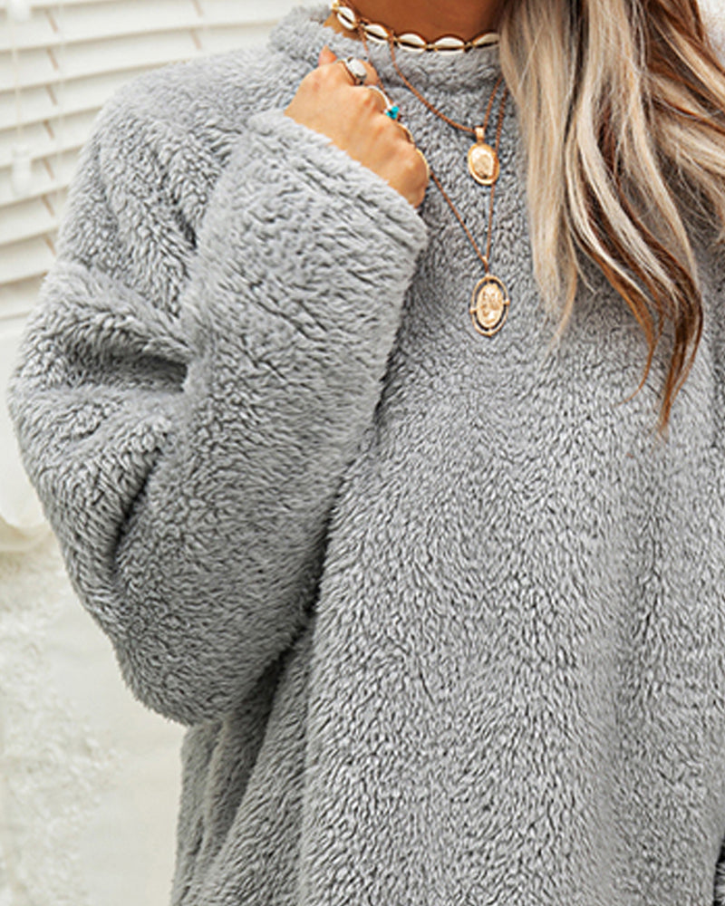 Women's casual midi mock neckline pocket sweatshirt