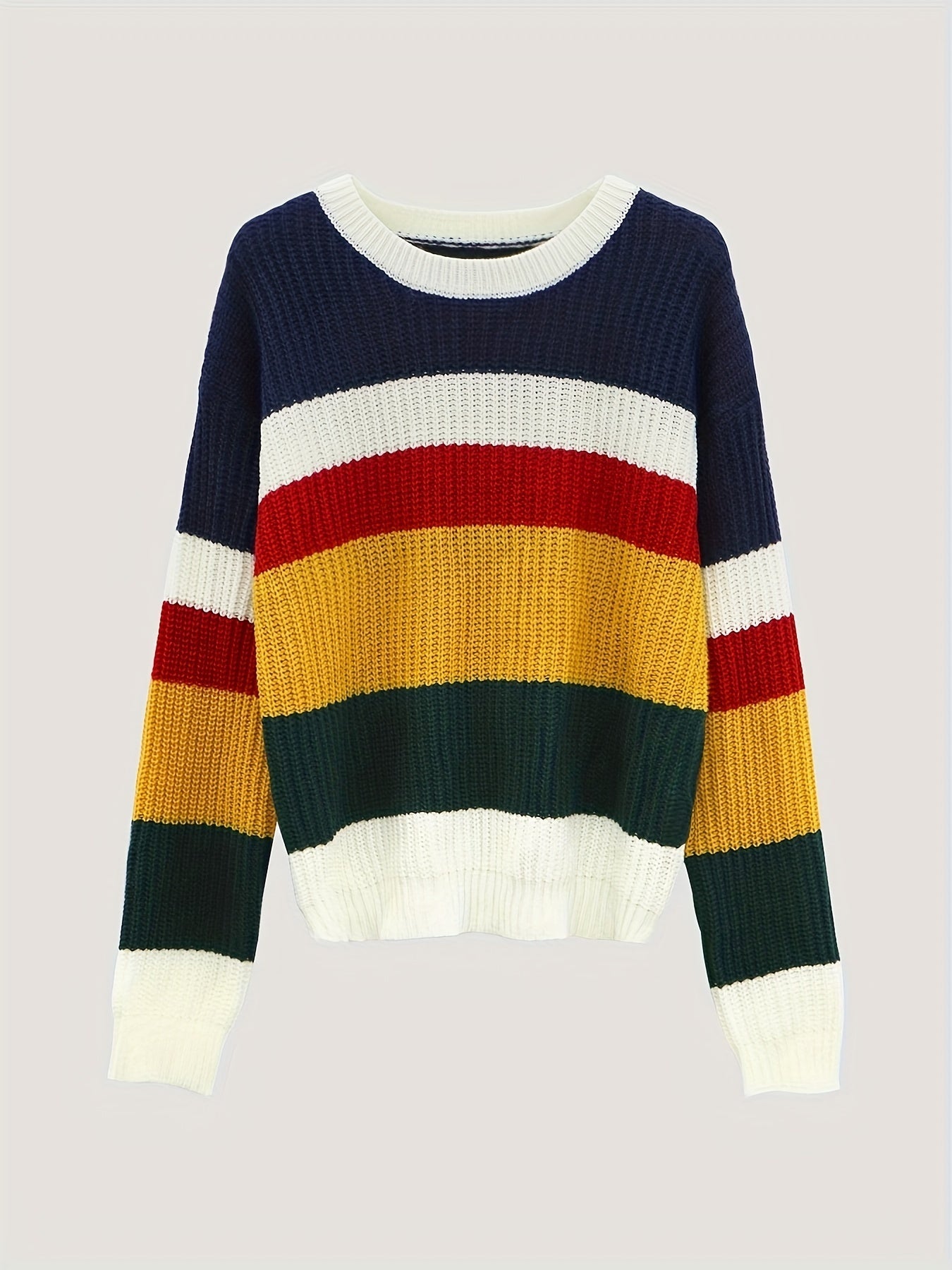 Women's rainbow stitching loose pullover sweater