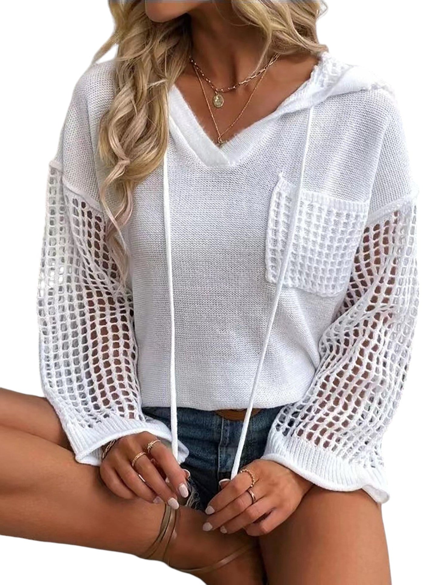Women's large size hooded knitted sweater