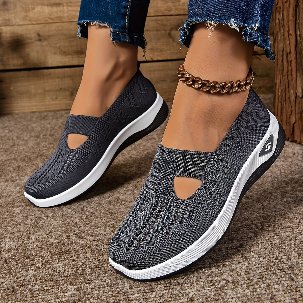 Women's Slip-On Sneakers - Breathable Knit Upper - Cushioned Sole for All-Day Comfort