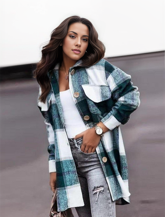 Plaid Button-Up Shacket For Women