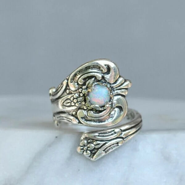 Adjustable Opal Spoon Ring