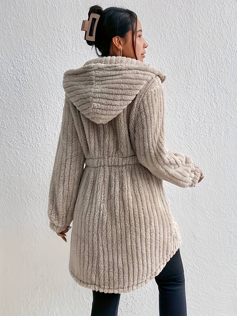 women's hooded long-sleeve button jacket