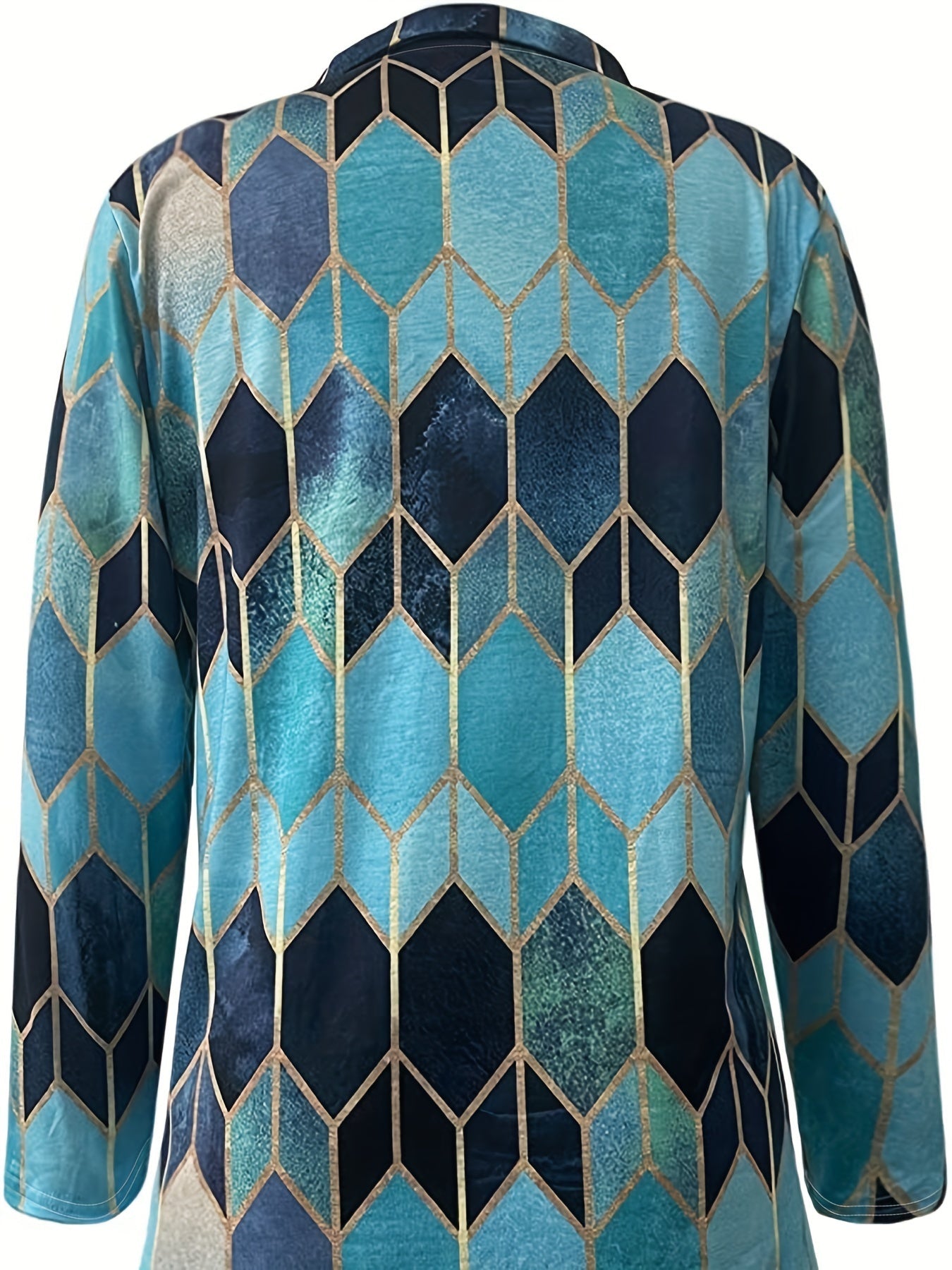 Women's plus size v-neck printed zipper long sleeve top