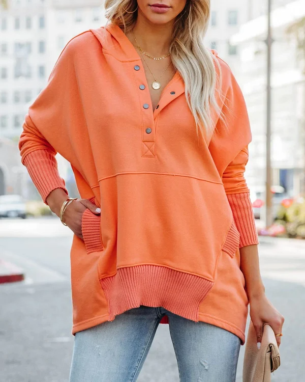 Women's v-neck hooded bat-sleeve sweatshirt