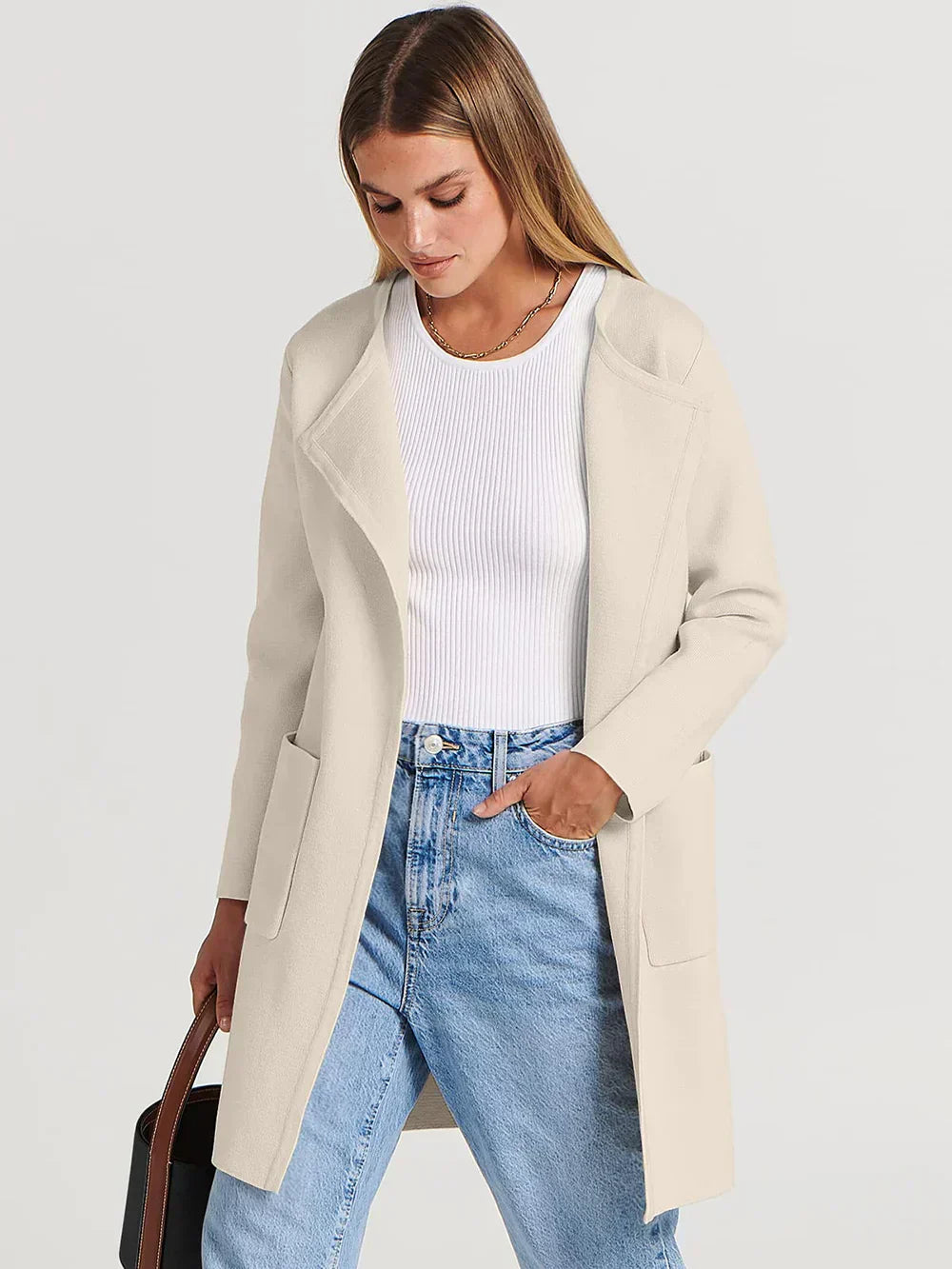 Women's versatile casual lapel midi coat
