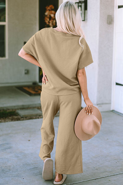 Women's double take textured short sleeve top and pants set