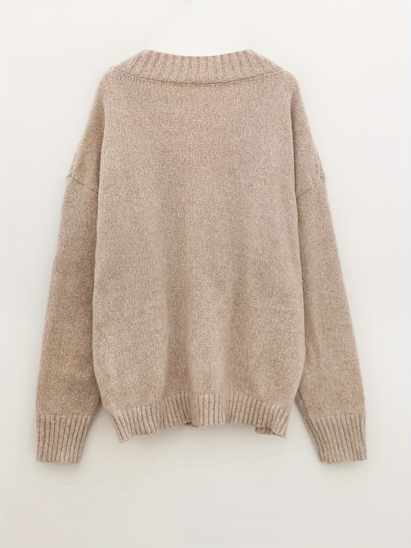 Knit v-neck long-sleeve sweater with ribbed edges for women