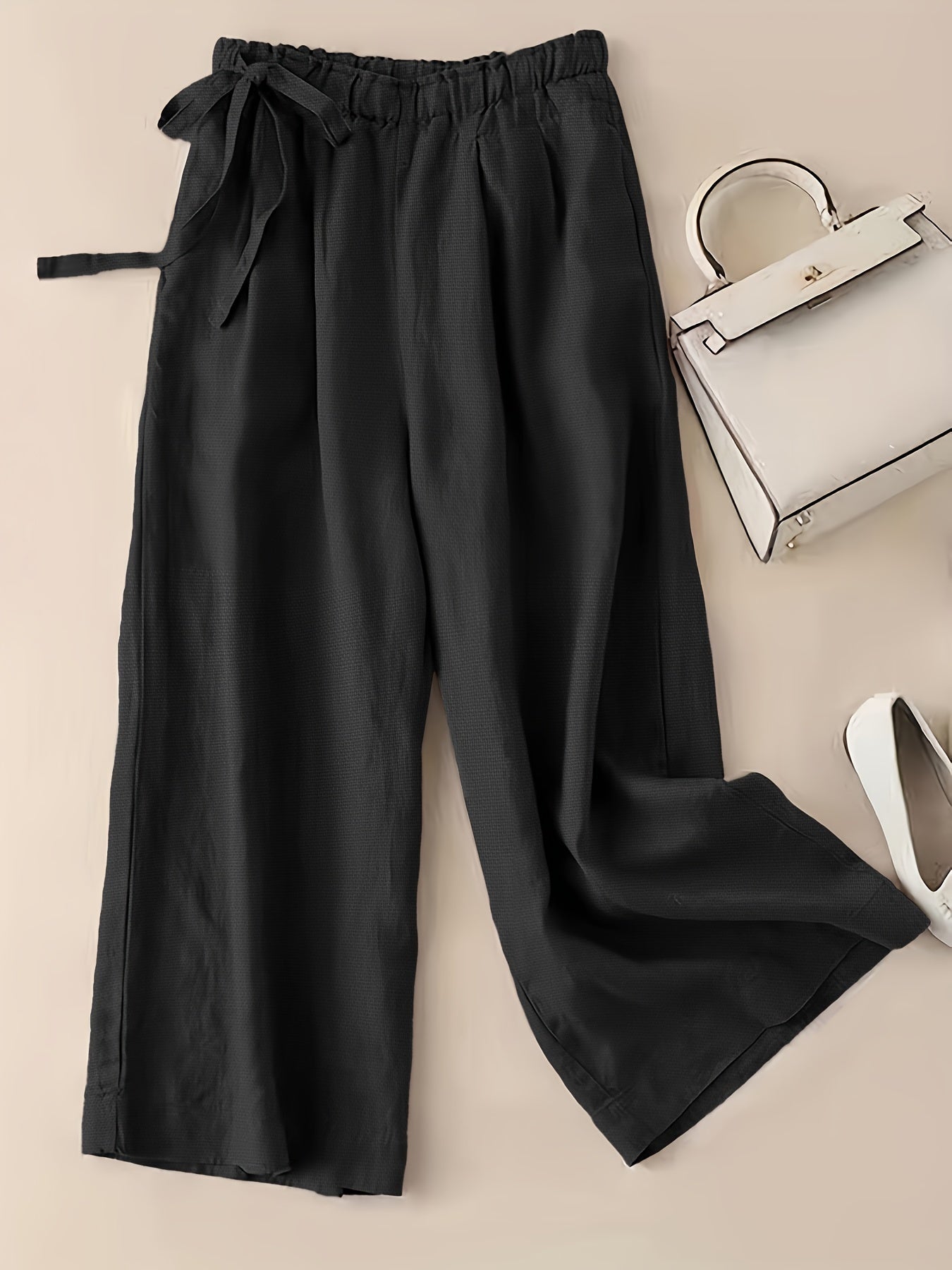 Women's high waist wide leg pants with side tie