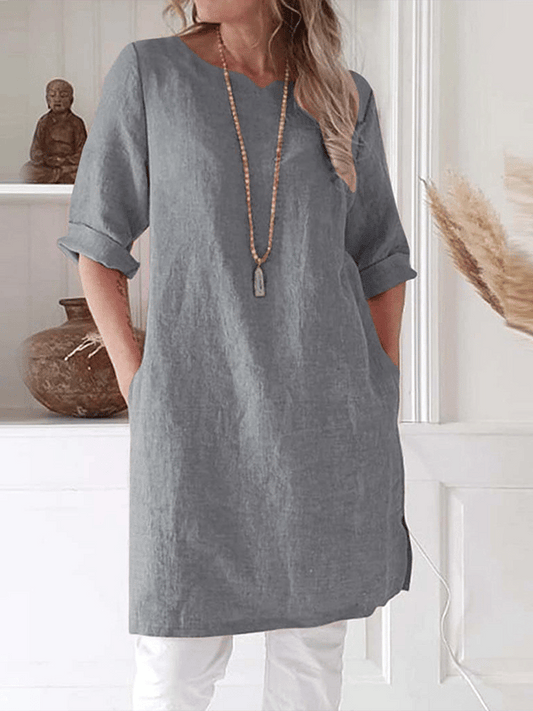 Lightweight Linen Blend Loose Fit Tunic Dress