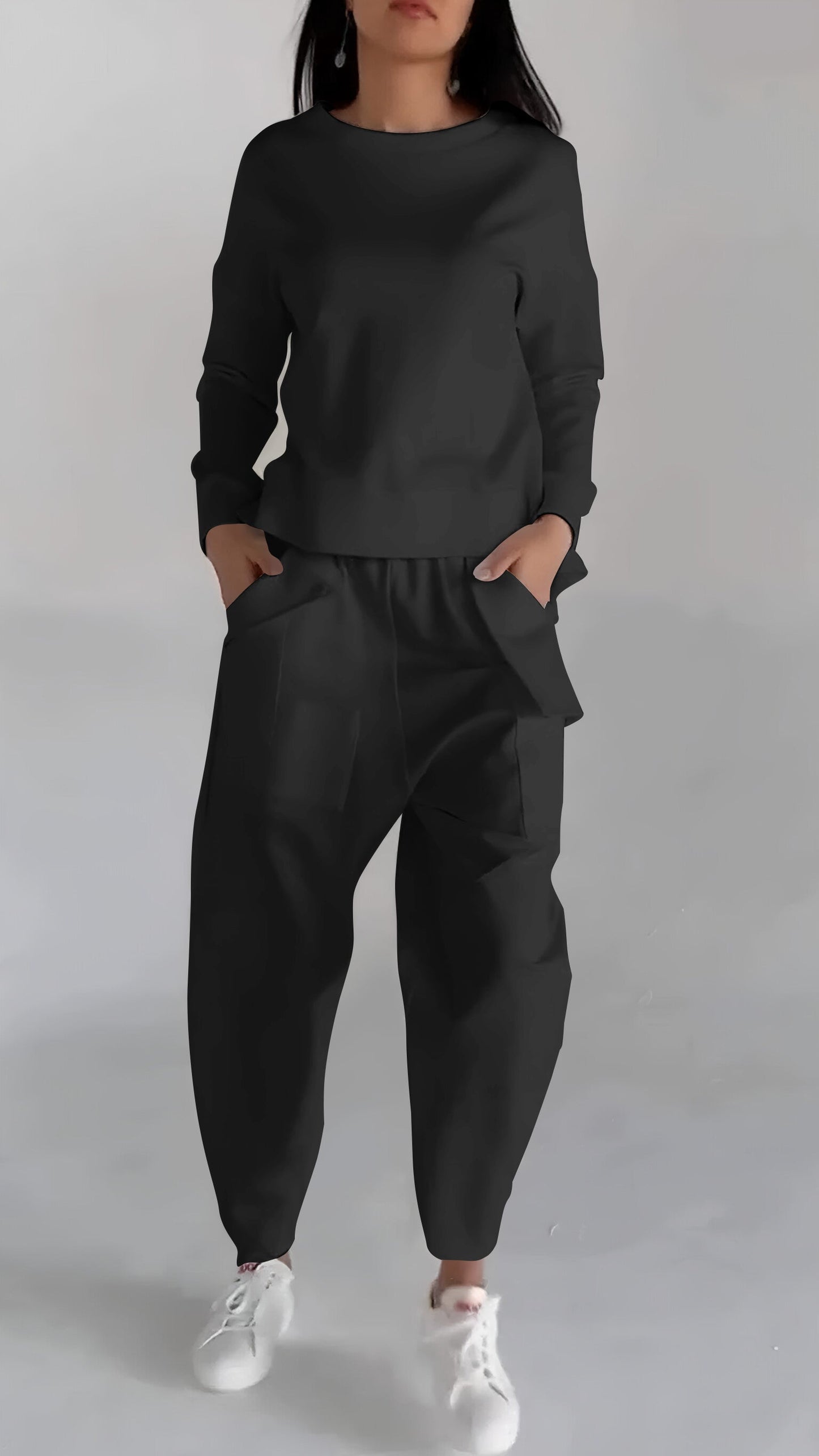 Women's lace-up long-sleeve top with multi-pocket pants set