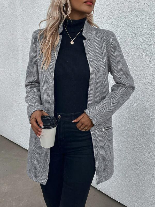 Women's stylish gray long sleeve blazer