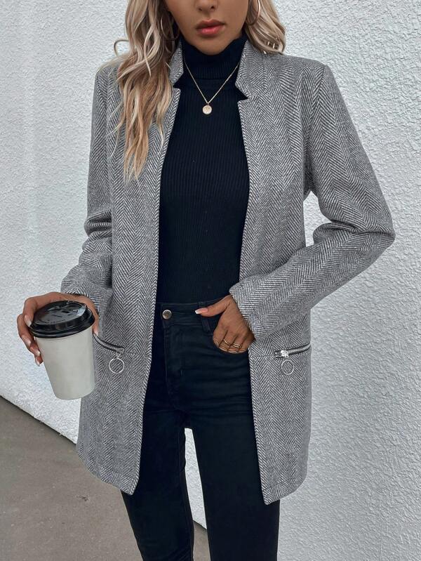 Women's stylish gray long sleeve blazer