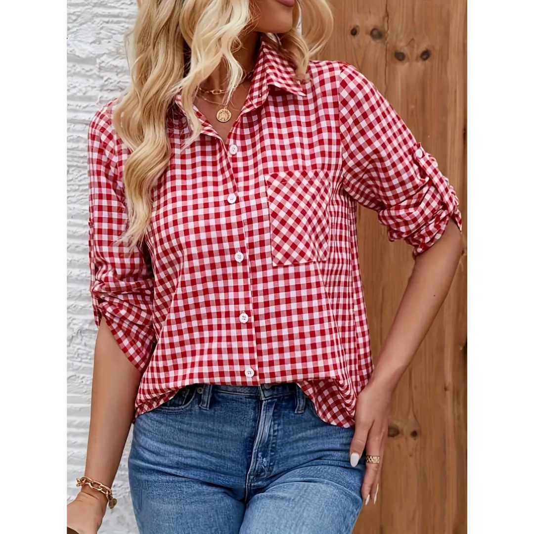 Women’s Casual Shirt - Relaxed Fit - Gingham Check - Breathable Natural Fibers
