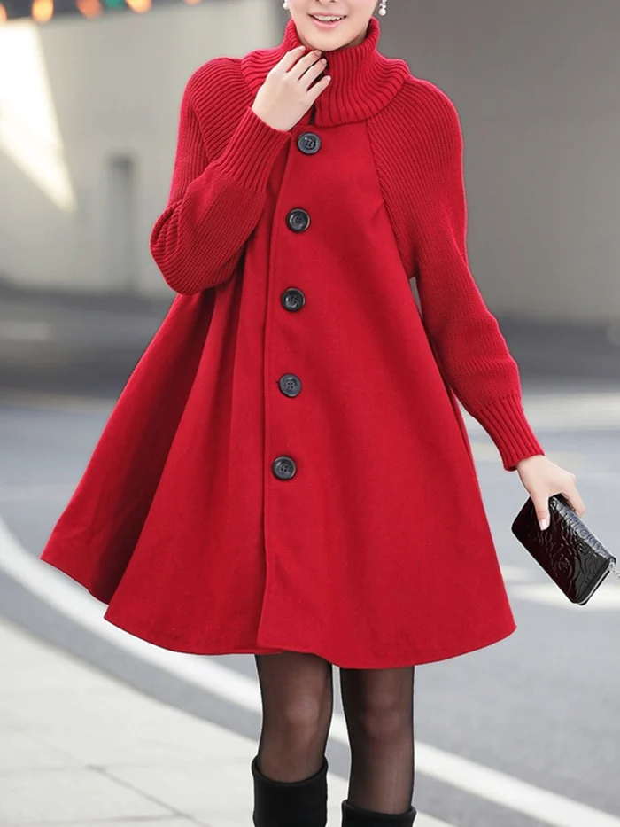 Women's mid-length high-neck button-down loose trench coat