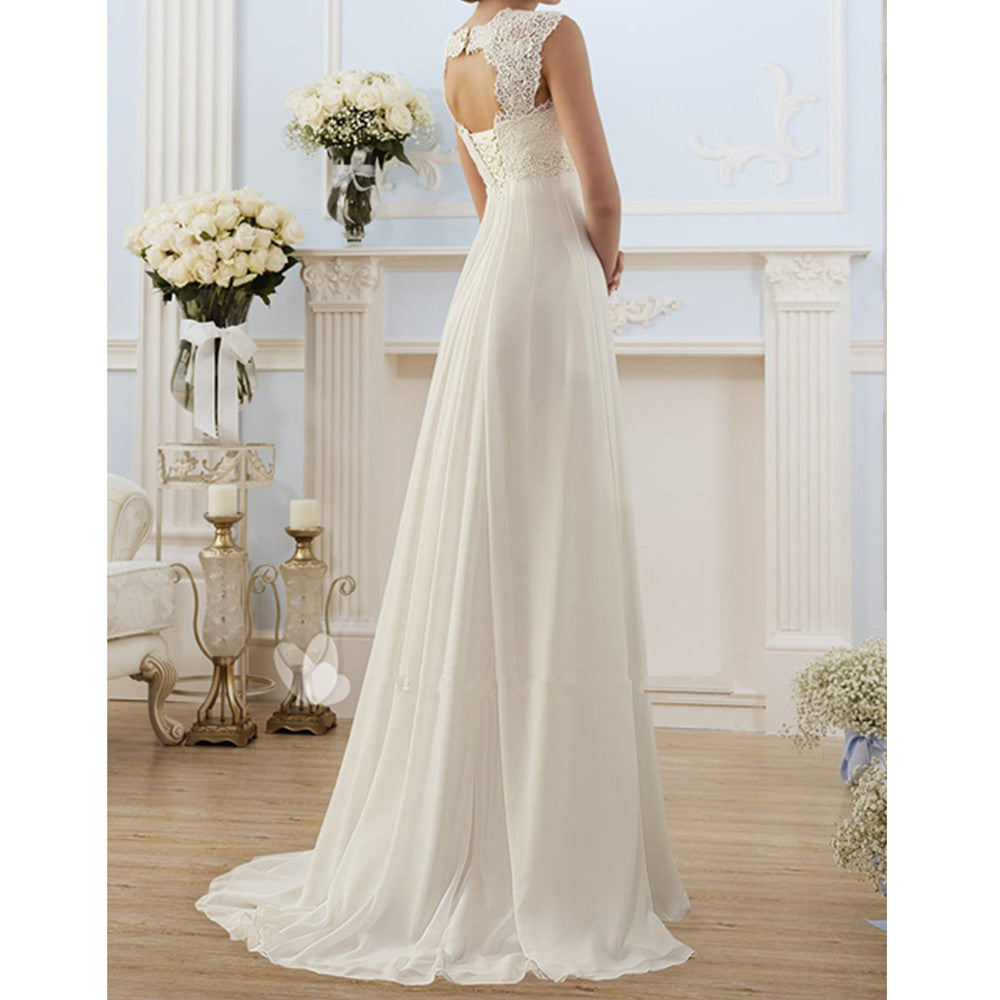 Women’s Evening Dress – Lace Bodice – Empire Waist – Full-Length Flowy Skirt