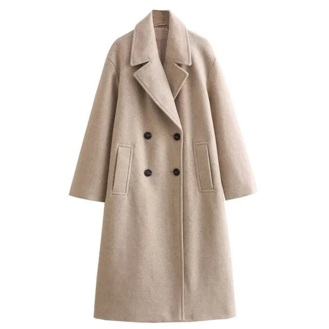 Stylish women's winter trench coat with button closure and pockets