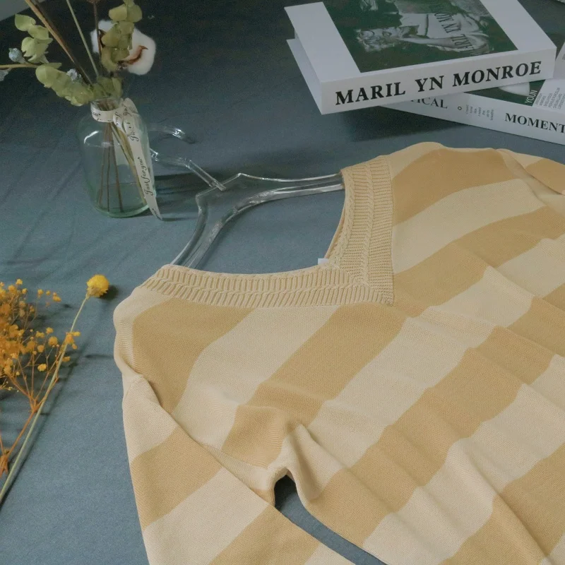 Loose Fit Striped V-Neck Sweater