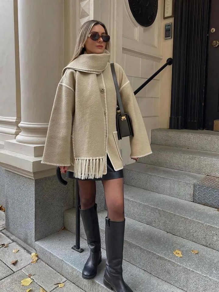 Women's loose woolen scarf tassels jacket